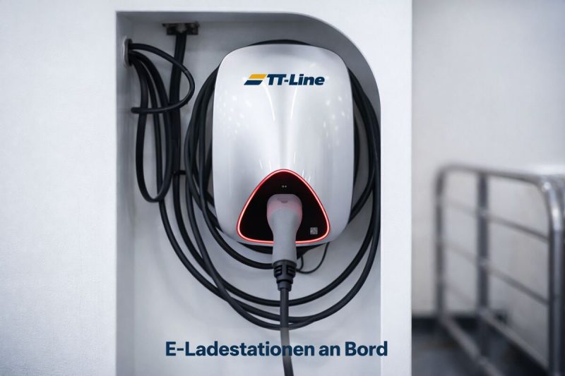E-Ladestation von TT-Line auf dem Fahrzeugdeck der Fähre